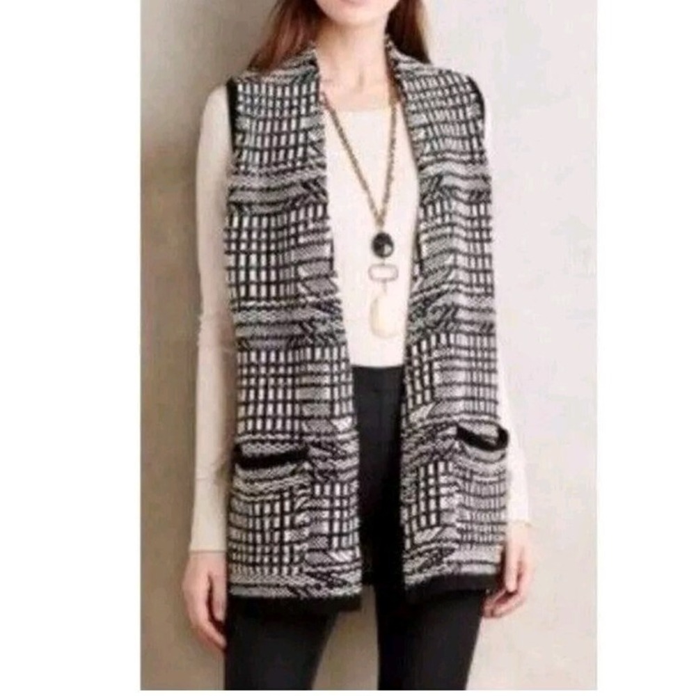 Anthropologie Size Small Laganlook Long Duster Cardigan Plaid Wool‎ Fair Isle